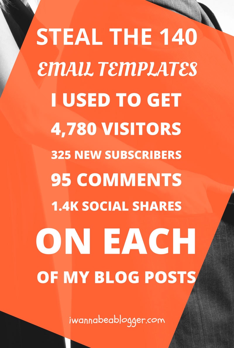 Wondering what kind of emails you need to write to get the best results? Steal my swipe file of 140 (BEST) Email Templates I used to GET 5,080 visitors, 345 email subscribers, 100 comments and 2.3k social shares on each of my blog posts.